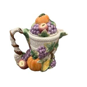 FITZ & Floyd Omnibus Harvest Bounty Autumn Cornucopia Teapot 1993. .